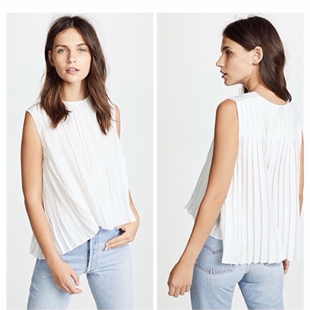 Vince White Pleated Sleeveless Camisole